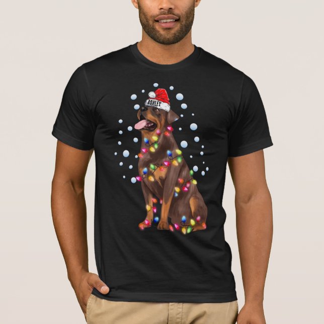 Christmas Light Rottweiler Dog Puppy T-Shirt (Front)