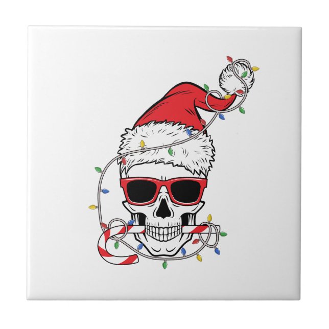 Christmas-Light-Skeleton-Skull Ceramic Tile (Front)