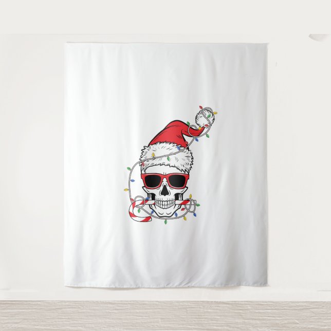 Christmas-Light-Skeleton-Skull Tapestry (Front)