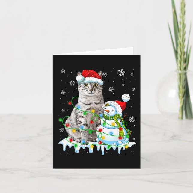Christmas Light Snowman Egyptian Mau Cat Pet Lover Card (Front)