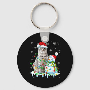 Christmas Light Snowman Egyptian Mau Cat Pet Lover Key Ring