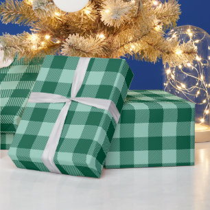 Christmas Light Teal Hunter Green Buffalo Check Wrapping Paper