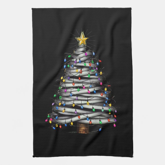 Christmas Light Tree Holiday  Tea Towel (Vertical)