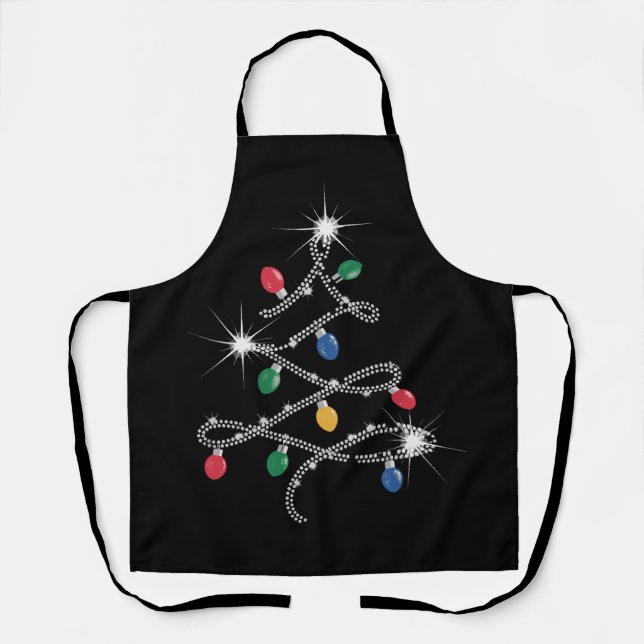 Christmas Light Tree Rhinestone Mega Bling  Apron (Front)