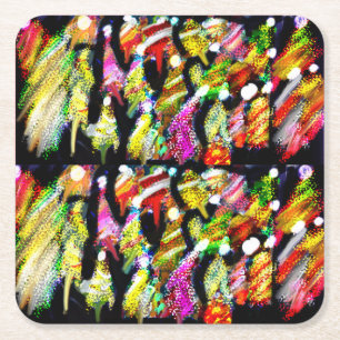 Christmas Light up trees Magnet Door Sign Paper Pl Square Paper Coaster