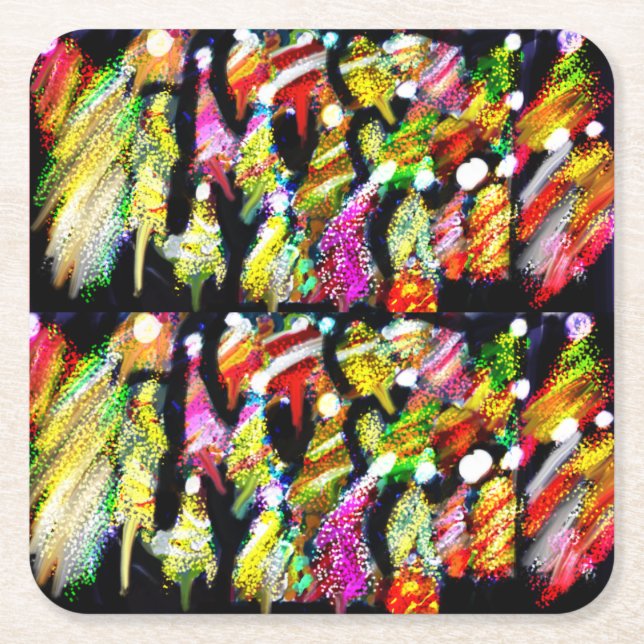 Christmas Light up trees Magnet Door Sign Paper Pl Square Paper Coaster (Front)