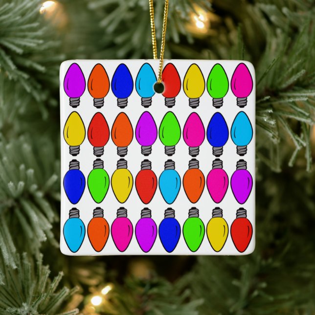 Christmas Lightbulbs Pattern Ceramic Ornament (Tree)