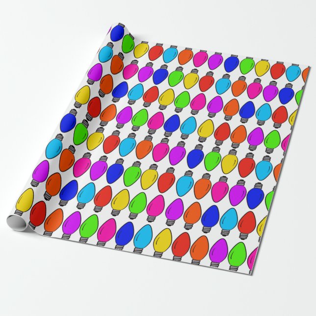 Christmas Lightbulbs Pattern Wrapping Paper (Unrolled)