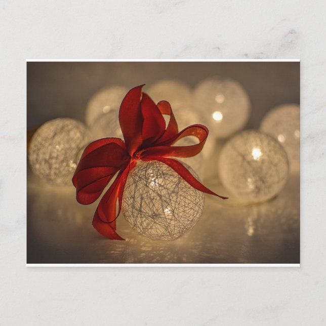 Christmas lighted ornament bauble ribbon postcard (Front)