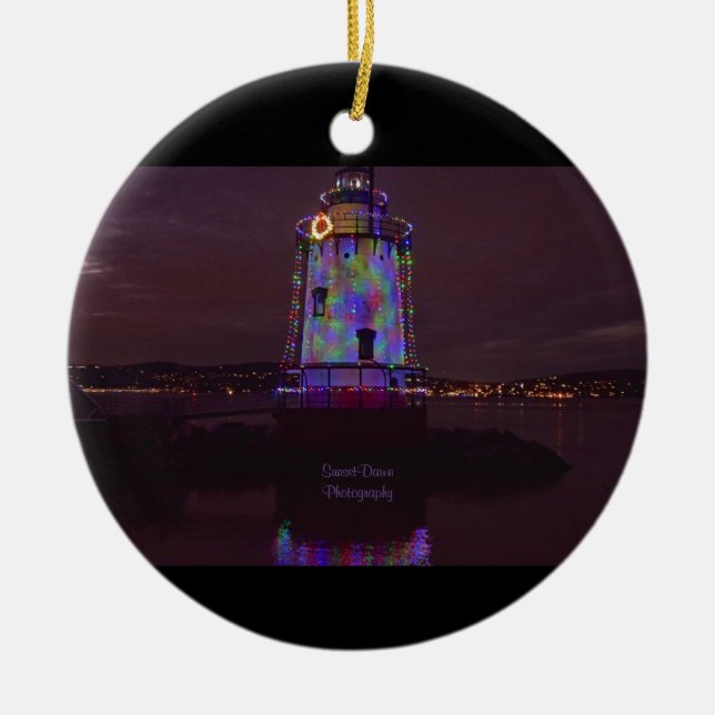 Christmas Lighthouse Ceramic Ornament (Front)