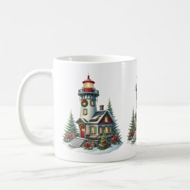 Christmas Lighthouse Coffee Mug (Left)