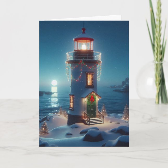  Christmas Lighthouse Greeting Cards (Front)