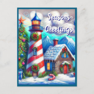 Christmas Lighthouse Nautical Coastal Mountain Holiday Postcard