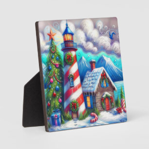 Christmas Lighthouse Nautical Coastal Mountain Plaque