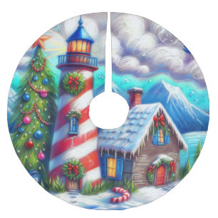 Christmas Lighthouse Nautical Magnetic Card Brushed Polyester Tree Skirt