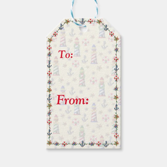 Christmas Lighthouse Nautical Yellow Gift Tags (Front)