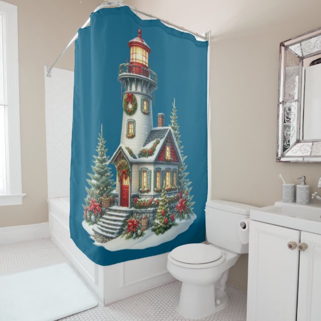 Christmas Lighthouse Shower Curtain (In Situ)