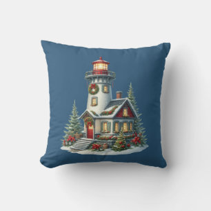 Christmas Lighthouse Throw Pillow