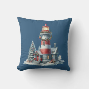 Christmas Lighthouse Throw Pillow