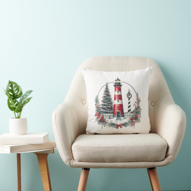 Christmas Lighthouse Throw Pillow (Chair)