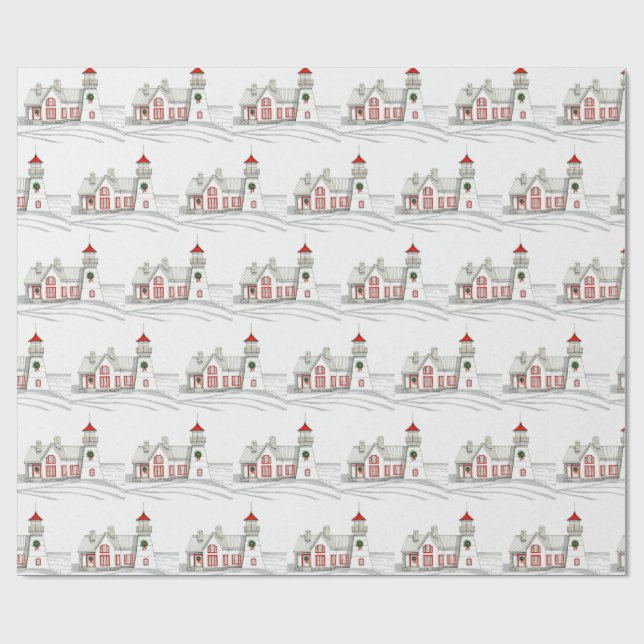 CHRISTMAS LIGHTHOUSE WRAPPING PAPER (Flat)