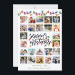 Christmas Lights 24 Photo Collage 2024 Calendar Holiday Card<br><div class="desc">Modern, festive Christmas holiday season photo collage card featuring an easy-to-upload template with 24 square pictures on the front, the greeting SEASON'S GREETINGS in chic calligraphy script typography and glowing Christmas lights on the front and a custom colour year-at-a-glance 2024 calendar for your recipients' year-round use on the back. ASSISTANCE:...</div>