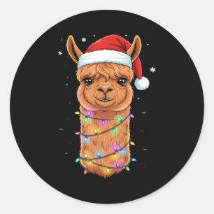 Christmas Lights Alpaca Santa Hat Llama Cute Xmas  Classic Round Sticker