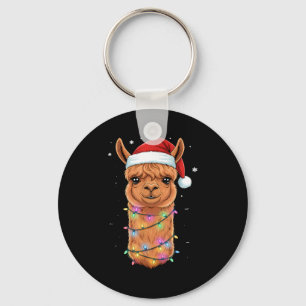 Christmas Lights Alpaca Santa Hat Llama Cute Xmas Key Ring