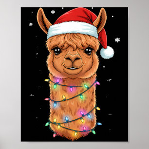 Christmas Lights Alpaca Santa Hat Llama Cute Xmas Poster