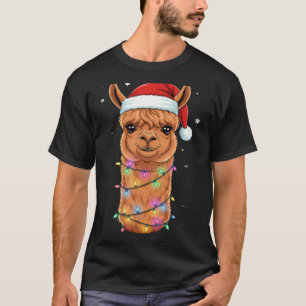 Christmas Lights Alpaca Santa Hat Llama Cute Xmas T-Shirt