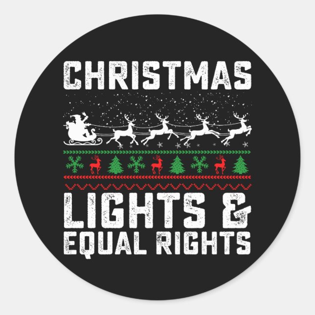 Christmas Lights And Equal Rights Feminist Classic Round Sticker (Front)