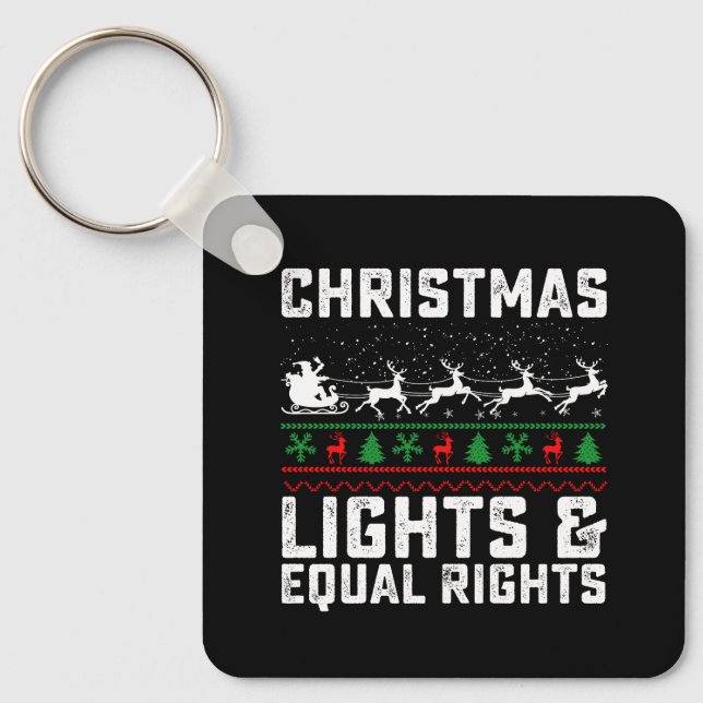 Christmas Lights And Equal Rights Feminist Key Ring (Front)