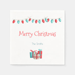 Christmas lights and presents personalised napkin