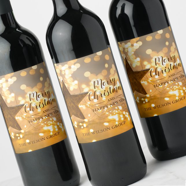 Christmas Lights and Star Business Gift Wine Label (Christmas lights and star business gift personalized wine bottle labels)