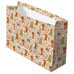 Christmas Lights Animals Pattern Yellow Large Gift Bag