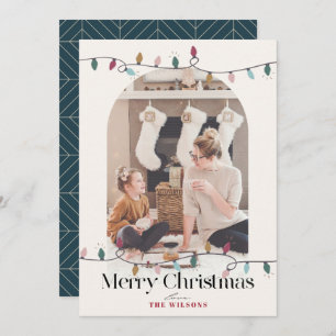 Christmas Lights Arch 4 Photo Christmas Navy Holiday Card