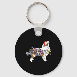 Christmas Lights Australian Shepherd Dog Cute Key Ring