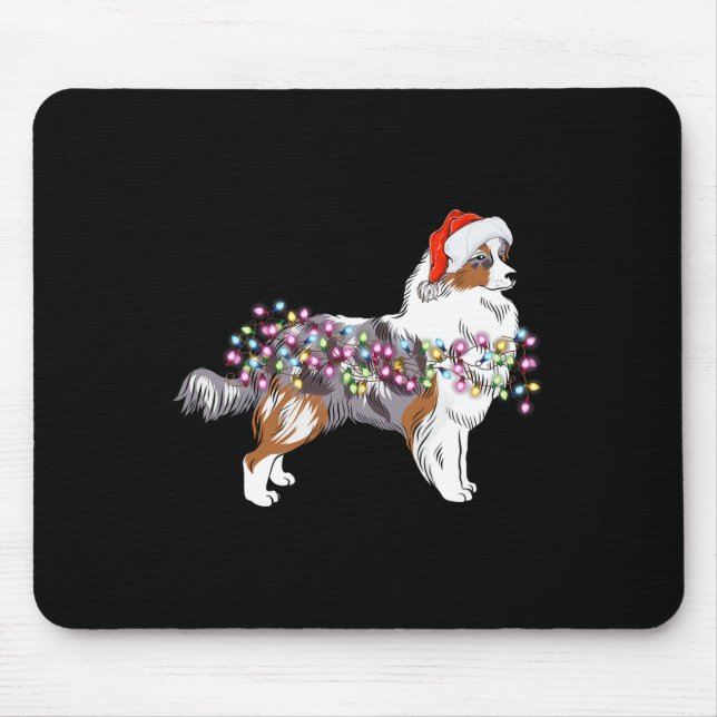 Christmas Lights Australian Shepherd Dog Cute  Mouse Pad (Front)