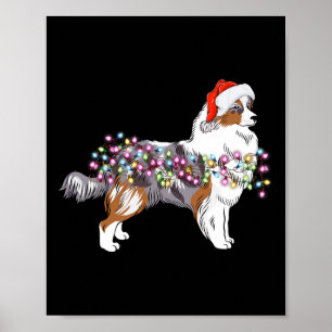 Christmas Lights Australian Shepherd Dog Cute Poster