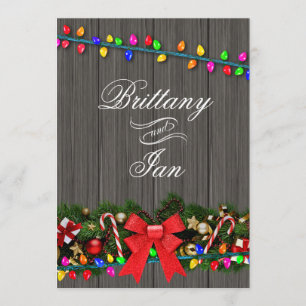 Christmas Lights Barn Wood Wedding   charcoal Invitation