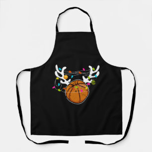 Christmas Lights Basketball Ball Funny Xmas Apron