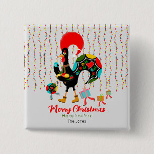 Christmas lights, baubles, presents and Rooster 15 Cm Square Badge