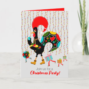 Christmas lights, baubles, presents and Rooster Invitation