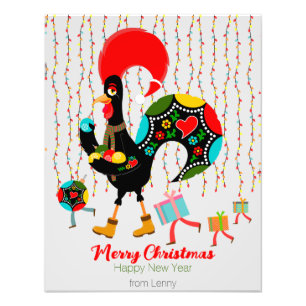 Christmas lights, baubles, presents and Rooster Photo Print