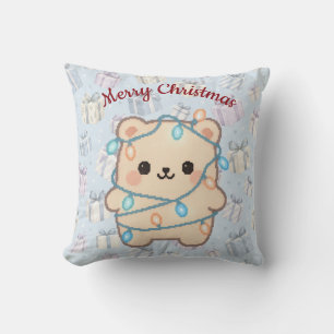 Christmas Lights Bear Pastel Pixel Art Decor Cushion