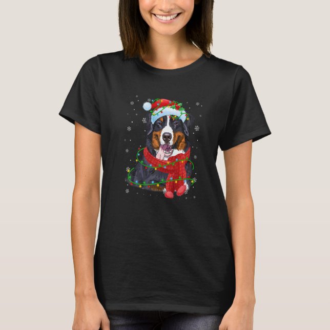 Christmas Lights Bernese Mountain Dog Santa Hat Sc T-Shirt (Front)