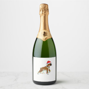 Christmas Lights Boxer Dog Lover Funny Gift Sparkling Wine Label