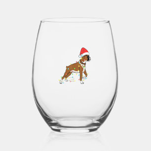 Christmas Lights Boxer Dog Lover Funny Gift  Stemless Wine Glass