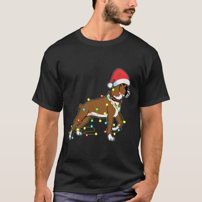 Christmas Lights Boxer Dog Lover Funny Gift T-Shirt (Front)