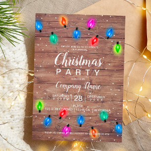 Christmas lights brown wood business corporate invitation